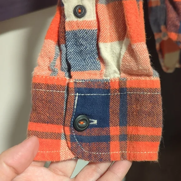 Stylish Plaid Button Down Shirt - Orange and Blue - Picture 3 of 9